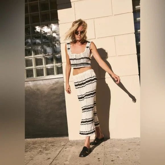 Free People FP BEACH Donni Sweater SET Size M Midi Skirt Tank Top Crochet NEW - Picture 5 of 12